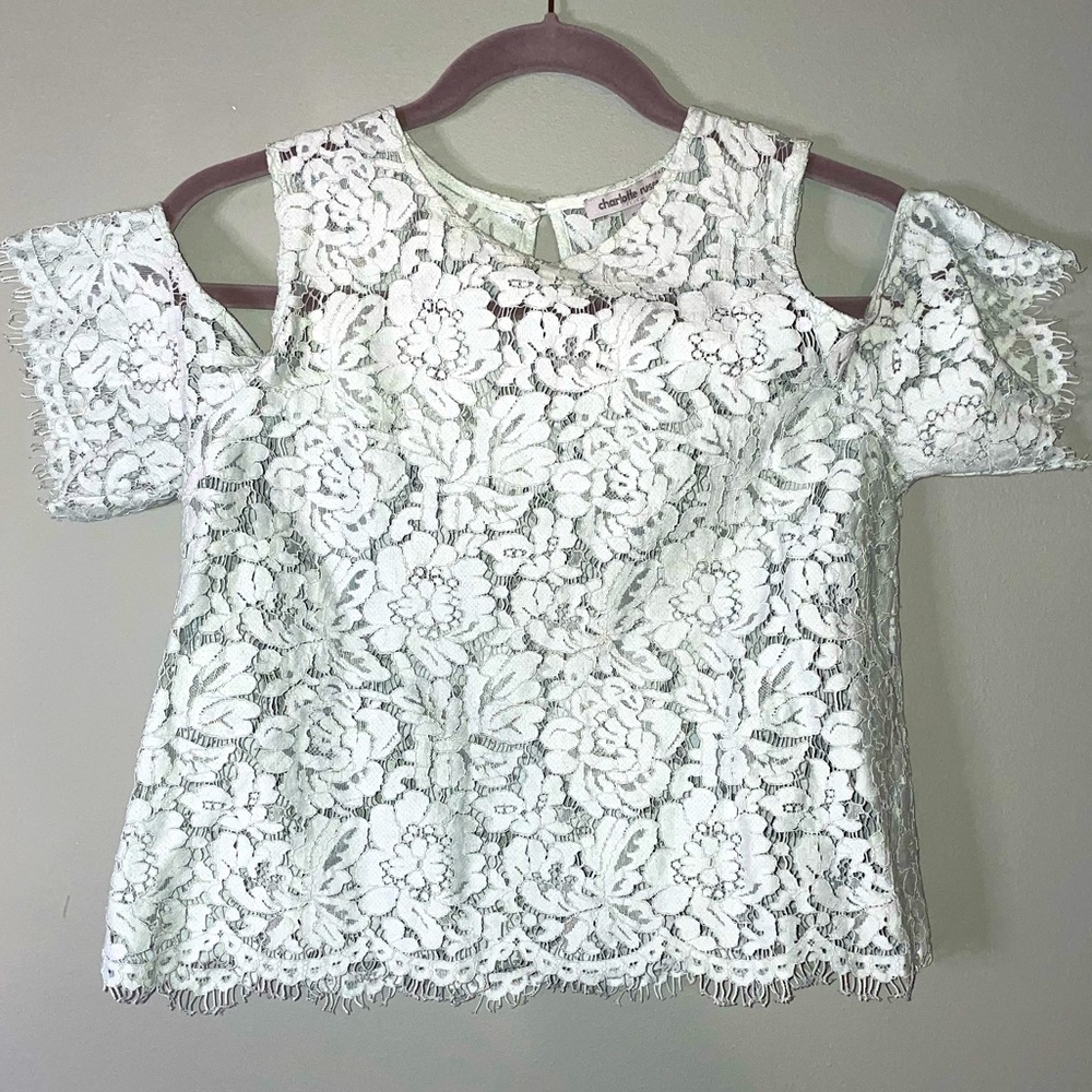 3/$27 Charlotte Russe lace crop top baby teal size small